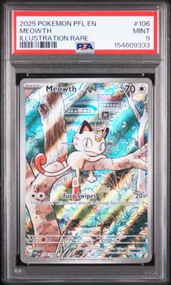 Meowth - Phantasmal Flames 2025 - Illustration Rare #106 - PSA 9 MINT - Image 1