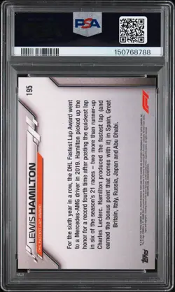 Lewis Hamilton 2020 Topps Chrome F1 Sapphire #195 PSA 10 Mercedes AMG RC - Image 3