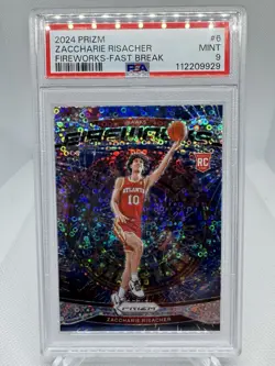2024-25 PANINI PRIZM FIREWORKS FAST BREAK #6 ZACCHARIE RISACHER ROOKIE RC PSA 9 - Image 1