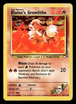 Blaine's Growlithe 62/132 Unlimited Common Gym Heroes Pokemon Card - Image 2