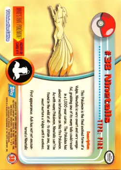 NINETAILS #38 - BLUE Logo - NON-HOLO - SERIES 1 - TOPPS Pokemon Card - NM/LP - Image 2