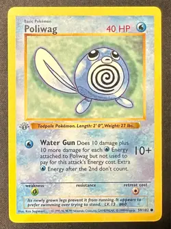 Poliwag Grey Stamp 59/102 1st Edition Base Set Shadowless Pokemon Card - Lp/Mp - Image 1