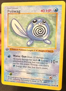 Poliwag Grey Stamp 59/102 1st Edition Base Set Shadowless Pokemon Card - Lp/Mp - Image 2