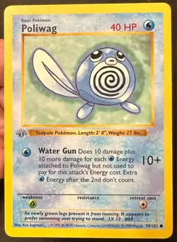 Poliwag Grey Stamp 59/102 1st Edition Base Set Shadowless Pokemon Card - Lp/Mp - Image 3