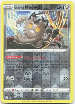Galarian Meowth 126/192 Common Rebel Clash Pokemon Reverse Holo NM/M - Image 1
