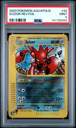2003 POKEMON AQUAPOLIS #32 SCIZOR-REVERSE FOIL PSA 9 - Image 1