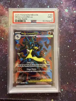 2025 Pokemon Meg En-Mega Evolution #160 Mega Lucario Ex Ultra Rare PSA 9 - Image 1