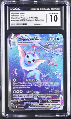 Pokemon Vaporeon VMAX SWSH182 Ultra Rare Black Star Promo - CGC 10 - Image 1