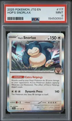 2025 Pokemon Journey Together Hop’s Snorlax 117/159 Holo PSA 9 Mint - Image 1