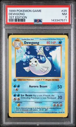 Pokemon 1st Edition Dewgong 25/102 Base Set (Shadowless) PSA 7 NM - Image 1