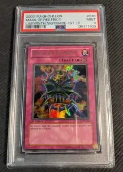 Yugioh Mask of Restrict LON-018 1st Edition Ultra Rare PSA 9 Mint! - Image 1