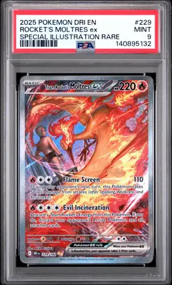 2025 POKEMON DRI EN-DESTINED RIVALS #229 TEAM ROCKET'S MOLTRES EX PSA 9 - Image 1