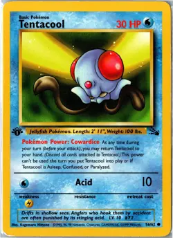 Pokemon Card - Tentacool Fossil 56/62 1999 Common 1st Edition Moderately Played - Image 1