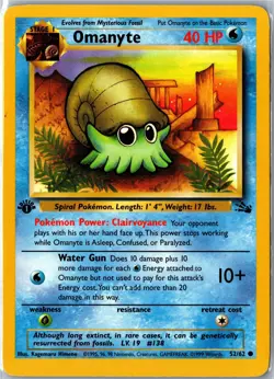 Pokemon Card - Omanyte Fossil 52/62 1999 Common 1st Edition Moderately Played - Image 1