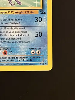 1999 WOTC Pokemon TCG Fossil Articuno 17/62 Rare NM - Image 4