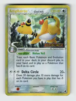 Ampharos 1/101 Reverse Holo Rare Dragon Frontiers Pokemon 2006 Heavily Played - Image 1