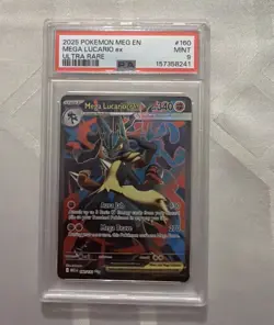 2025 Pokemon Meg En-Mega Evolution #160 Mega Lucario Ex Ultra Rare PSA 9 - Image 1