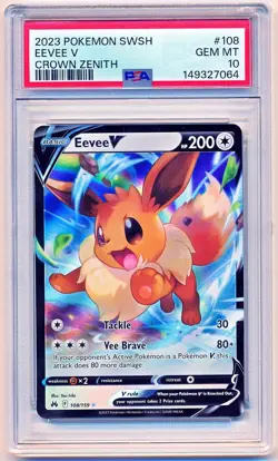 Pokemon Sword & Shield Crown Zenith Eevee V #108 PSA 10 - POP 625 - QTY - Image 1