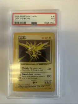 1999 POKEMON BASE SET UNLIMITED #16 ZAPDOS-HOLO PSA 7 - Image 1
