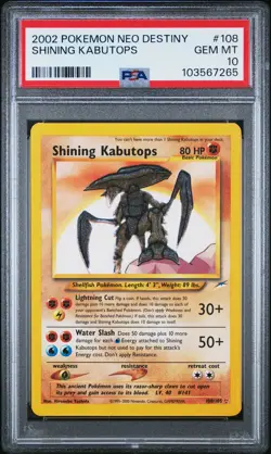 Pokemon Shining Kabutops Neo Destiny Unlimited 108/105 PSA 10 Gem Mint - Image 1