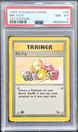 Pokemon TCG - Mr. Fuji 58/62 Trainer- 1999 Fossil 1st Edition- PSA 8 NM-MT - Image 1
