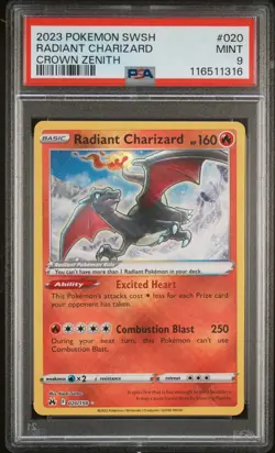 2023 POKEMON SWORD & SHIELD CROWN ZENITH #020 RADIANT CHARIZARD PSA 9 - Image 1