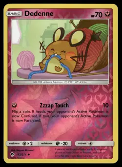 Dedenne 142/214 Uncommon Lost Thunder Pokemon Reverse Holo Lightly Played - Image 1