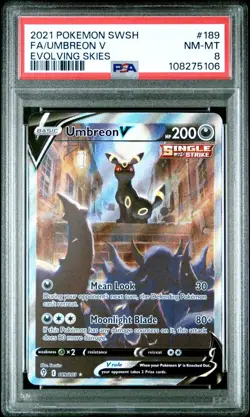 Umbreon V Alternate Full Art 2021 Pokemon SWSH Evolving Skies #189 PSA 8 - Image 1