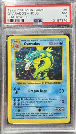 1999 POKEMON GAME SHADOWLESS #6 GYARADOS-HOLO PSA 7 - Image 1