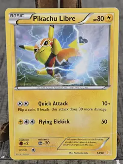 Pikachu Libre 14/30 Non-Holo XY Trainer Kit 2016 Pokemon Card Damaged - Image 1