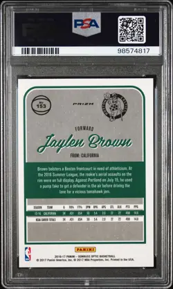 2016 PANINI DONRUSS OPTIC HOLO #153 JAYLEN BROWN PSA 9 - Image 2