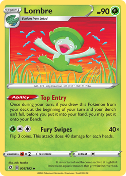 Lombre 008/192 Uncommon Rebel Clash Pokemon Reverse Holo Near Mint - Image 2