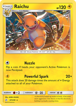 Raichu 67/236 Rare Cosmic Eclipse Pokemon Near Mint - Image 1