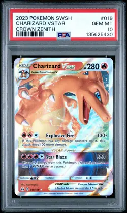 PSA 10 Charizard Vstar Holo #019 2023 Pokemon Sword And Shield Crown Zenith 5430 - Image 1
