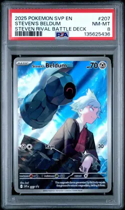 PSA 8 Steven's Beldum Illustration 207 2025 Pokemon Scarlet & Violet Promo 5436 - Image 1