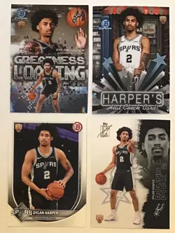 DYLAN HARPER 2025-26 RC ROOKIE BOWMAN CHROME INSERT SIGNATURE CLASS SPURS LOT - Image 1