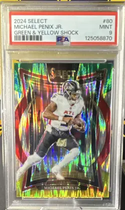 Panini 2024 Select Concourse Michael Penix Jr. #80 G/Y Shock Prizm RC PSA 9 - Image 1