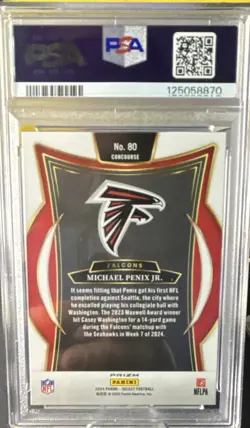 Panini 2024 Select Concourse Michael Penix Jr. #80 G/Y Shock Prizm RC PSA 9 - Image 2