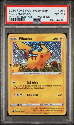 2020 POKEMON SWSH BLACK STAR PROMO #039 PIKACHU-HOLO PSA 8 - Image 1