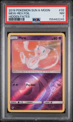 2019 POKEMON SUN & MOON HIDDEN FATES #32 MEW-REVERSE FOIL PSA 7 - Image 1