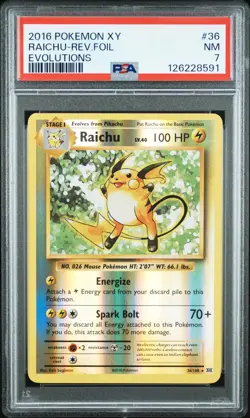 2016 POKEMON XY EVOLUTIONS #36 RAICHU-REVERSE FOIL PSA 7 - Image 1