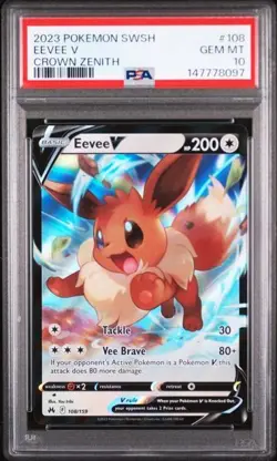 2023 POKEMON CROWN ZENITH #108 EEVEE V PSA 10 - Image 1