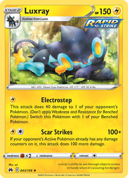 LUXRAY 043/159 CROWN ZENITH POKEMON REVERSE HOLO LP SLEEPY HOLOBOX1-209 - Image 3