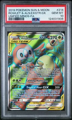 ROWLET & ALOLAN EXEGGUTOR GX 2019 #214 POKEMON UNIFIED MINDS PSA 10 - Image 1