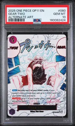 Luffy 2025 One Piece CCG Gear Two Alt Art Foil OP11-080 EN Rare PSA 10 - Image 1