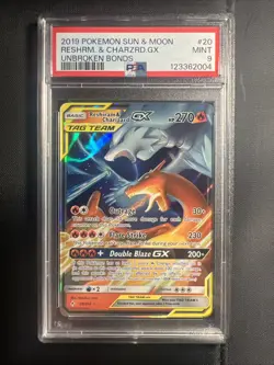 2019 Pokemon Reshiram & Charizard GX Holo PSA 9 - MINT - Unbroken Bonds 20/214 - Image 1