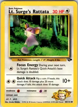 Lt. Surge's Rattata 085/132 Gym Challenge Pokemon TCG MP Unlimited - Image 1