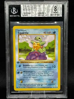 Pokemon Shadowless Squirtle C 1999 Base 1st Edition Thick 3-D Stamp BGS 8 - Image 1
