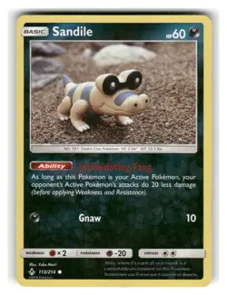 Sandile 113/214 Common Unbroken Bonds Pokemon Reverse Holo Lightly Played - Image 1