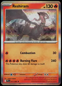 Reshiram 017/094 Rare Phantasmal Flames Pokemon Card Holo Near Mint - Image 1